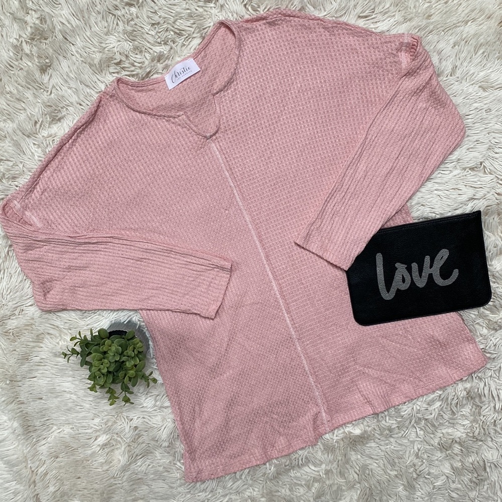 🎉HP🎉 Christie Jenny Boston Waffle Notch Collar Top 💗 Light Pink.